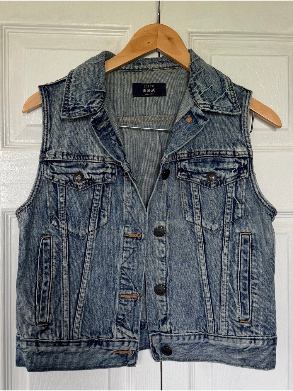 J.Crew Indigo Denim Utility Vest Blue Button Front Cargo Pockets